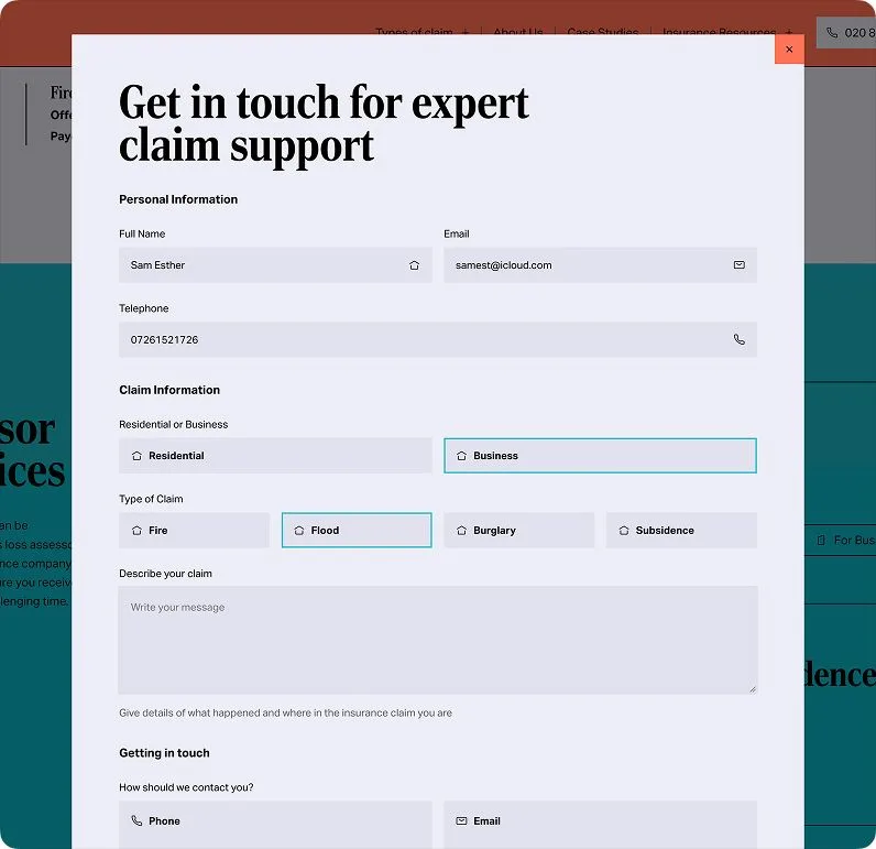 Contact Page Popup